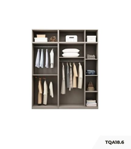 Tủ quần áo Cánh Mở Gỗ kết hợp Khung nhôm Kính sọc trong 200x240 TQA18.6 - Latte