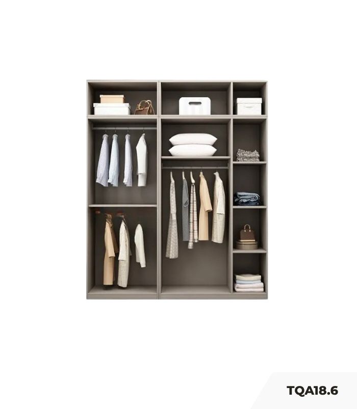 Tủ quần áo Cánh Mở Gỗ kết hợp Khung nhôm Kính sọc trong 200x240 TQA18.6 - Latte