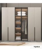 Tủ quần áo Cánh Mở Gỗ kết hợp Khung nhôm Kính sọc trong 200x240 TQA18.6 - Latte