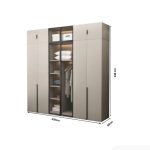 Tủ quần áo Cánh Mở Gỗ kết hợp Khung nhôm Kính sọc trong 220x240 TQA18.7 - Latte