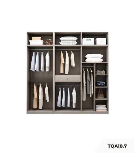 Tủ quần áo Cánh Mở Gỗ kết hợp Khung nhôm Kính sọc trong 220x240 TQA18.7 - Latte