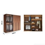 Tủ quần áo Cánh Mở Gỗ kết hợp Khung nhôm Kính sọc trong 240x240 TQA07.6 - Walnut
