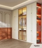 Tủ quần áo Cánh Mở Gỗ kết hợp Khung nhôm Kính sọc trong 240x240 TQA10.1 - Trắng