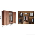 Tủ quần áo Cánh Mở Gỗ kết hợp Khung nhôm Kính sọc trong 320x240 TQA07.7 - Walnut