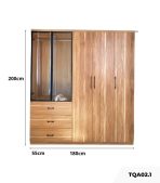 Tủ quần áo Cánh Mở Gỗ kết hợp Khung nhôm Kính trong 180x200 TQA02.1 - Walnut