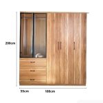 Tủ quần áo Cánh Mở Gỗ kết hợp Khung nhôm Kính trong 180x200 TQA02.1 - Walnut