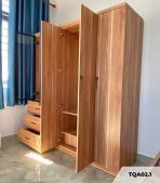 Tủ quần áo Cánh Mở Gỗ kết hợp Khung nhôm Kính trong 180x200 TQA02.1 - Walnut