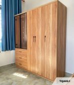 Tủ quần áo Cánh Mở Gỗ kết hợp Khung nhôm Kính trong 180x200 TQA02.1 - Walnut