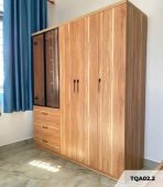 Tủ quần áo Cánh Mở Gỗ kết hợp Khung nhôm Kính trong 200x200 TQA02.2 - Walnut