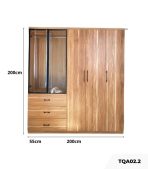 Tủ quần áo Cánh Mở Gỗ kết hợp Khung nhôm Kính trong 200x200 TQA02.2 - Walnut