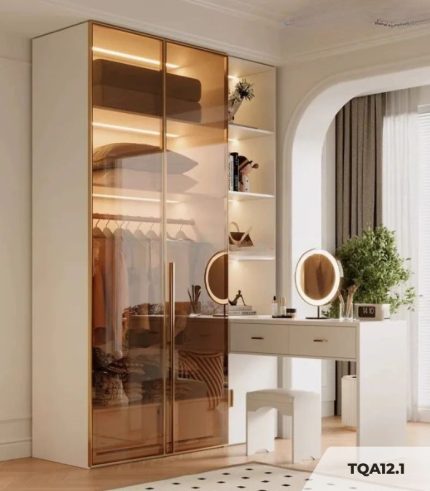 Tủ quần áo Cánh Mở Khung nhôm Kính màu 140x200 TQA12.1 - Trắng