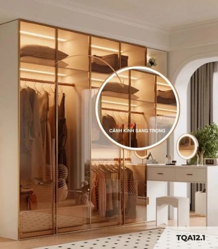 Tủ quần áo Cánh Mở Khung nhôm Kính màu 140x200 TQA12.1 - Trắng