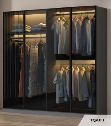 Tủ quần áo Cánh Mở Khung nhôm Kính màu 160x200 TQA11.1 - Graphite