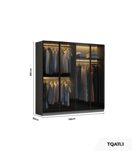 Tủ quần áo Cánh Mở Khung nhôm Kính màu 160x200 TQA11.1 - Graphite
