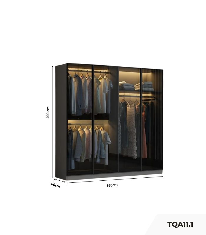 Tủ quần áo Cánh Mở Khung nhôm Kính màu 160x200 TQA11.1 - Graphite