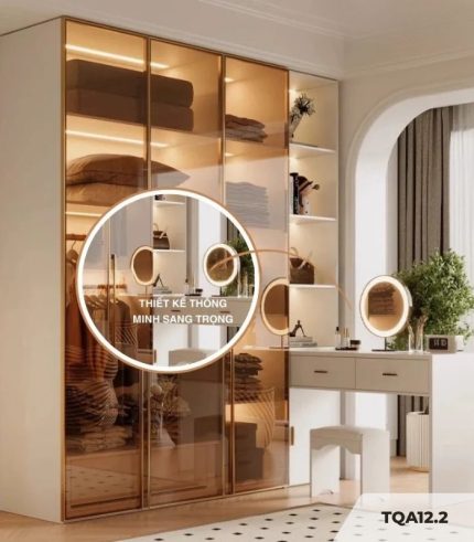 Tủ quần áo Cánh Mở Khung nhôm Kính màu 160x200 TQA12.2 - Trắng