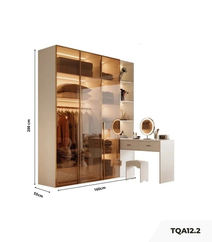 Tủ quần áo Cánh Mở Khung nhôm Kính màu 160x200 TQA12.2 - Trắng