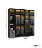 Tủ quần áo Cánh Mở Khung nhôm Kính màu 240x240 TQA11.3 - Graphite