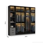 Tủ quần áo Cánh Mở Khung nhôm Kính màu 240x240 TQA11.3 - Graphite