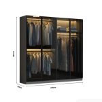 Tủ quần áo Cánh Mở Khung nhôm Kính màu 240x240 TQA11.3 - Graphite