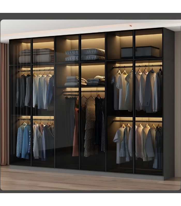 Tủ quần áo Cánh Mở Khung nhôm Kính màu 240x240 TQA11.3 - Graphite