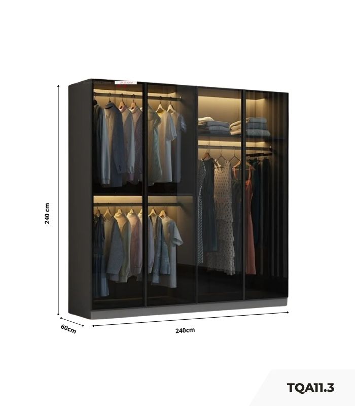 Tủ quần áo Cánh Mở Khung nhôm Kính màu 240x240 TQA11.3 - Graphite
