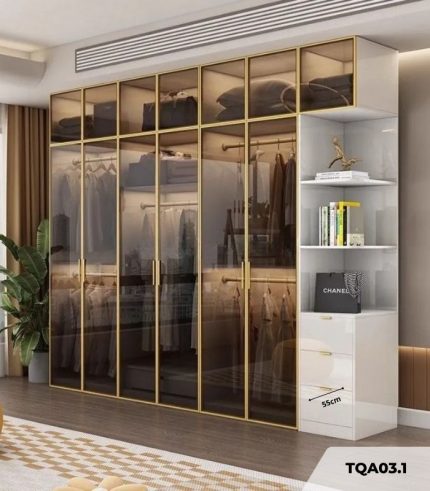 Tủ quần áo Cánh Mở Khung nhôm Kính màu 280x240 TQA03.1 - Trắng