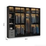 Tủ quần áo Cánh Mở Khung nhôm Kính màu 280x240 TQA11.4 - Graphite