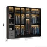 Tủ quần áo Cánh Mở Khung nhôm Kính màu 280x240 TQA11.4 - Graphite