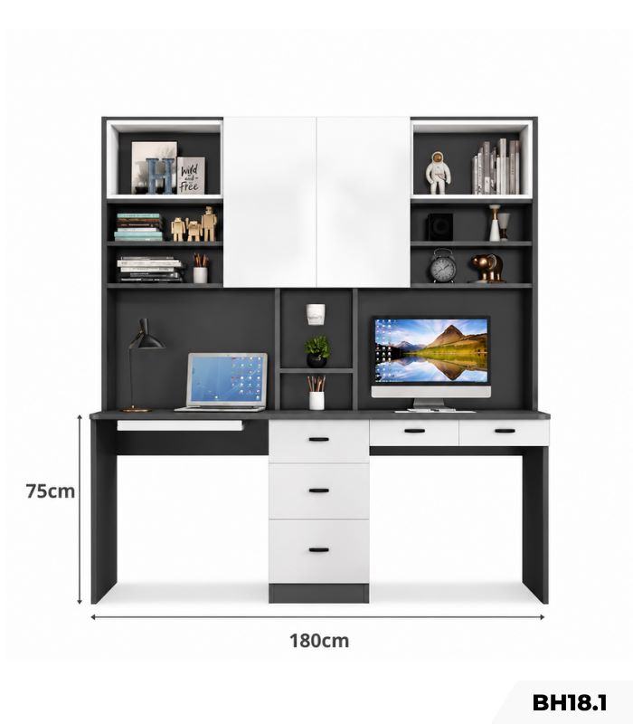 Bàn học BH18.1 180x60 - Trắng kết hợp Ghi