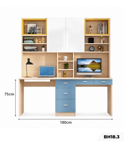 Bàn học BH18.3 180x60 - Gỗ kết hợp Trắng Vàng Xanh
