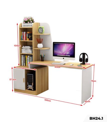 Bàn học BH24.1 100x45 - Vân gỗ nhạt kết hợp Trắng