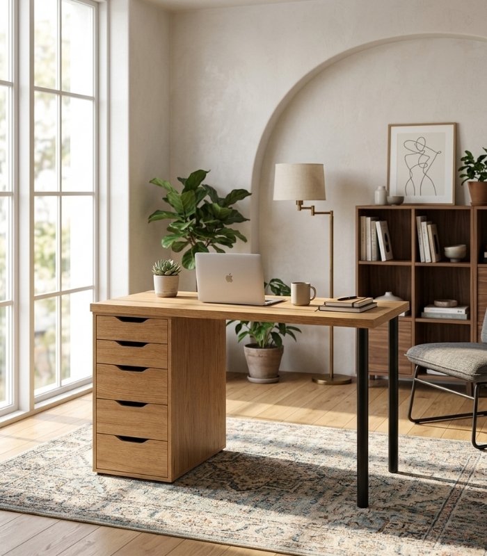 Bàn làm việc IKEA 1 Tủ LBV63.5 120x60 - Vân gỗ nhạt