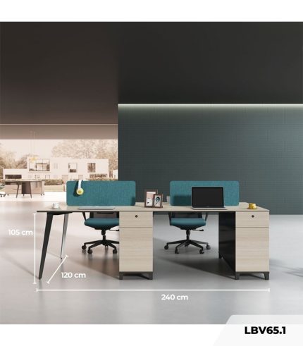 Cụm bàn làm việc 4 người LBV65.1 240x120 - Vân gỗ nhạt