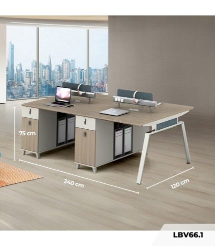 Cụm bàn làm việc 4 người LBV66.1 240x120 - Vân gỗ nhạt