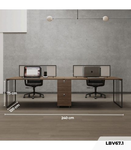 Cụm bàn làm việc 4 người LBV67.1 240x120 - Vân gỗ đậm