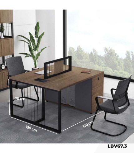 Cụm bàn làm việc 2 người LBV67.3 120x120 - Vân gỗ đậm