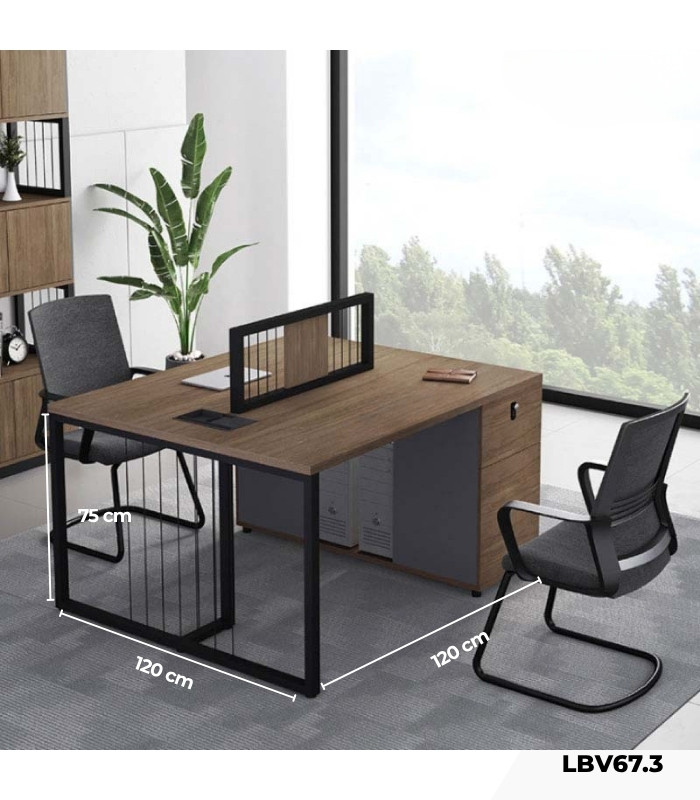 Cụm bàn làm việc 2 người LBV67.3 120x120 - Vân gỗ đậm