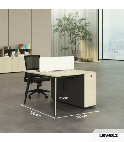 Cụm bàn làm việc 2 người LBV68.2 120x120 - Vân gỗ nhạt