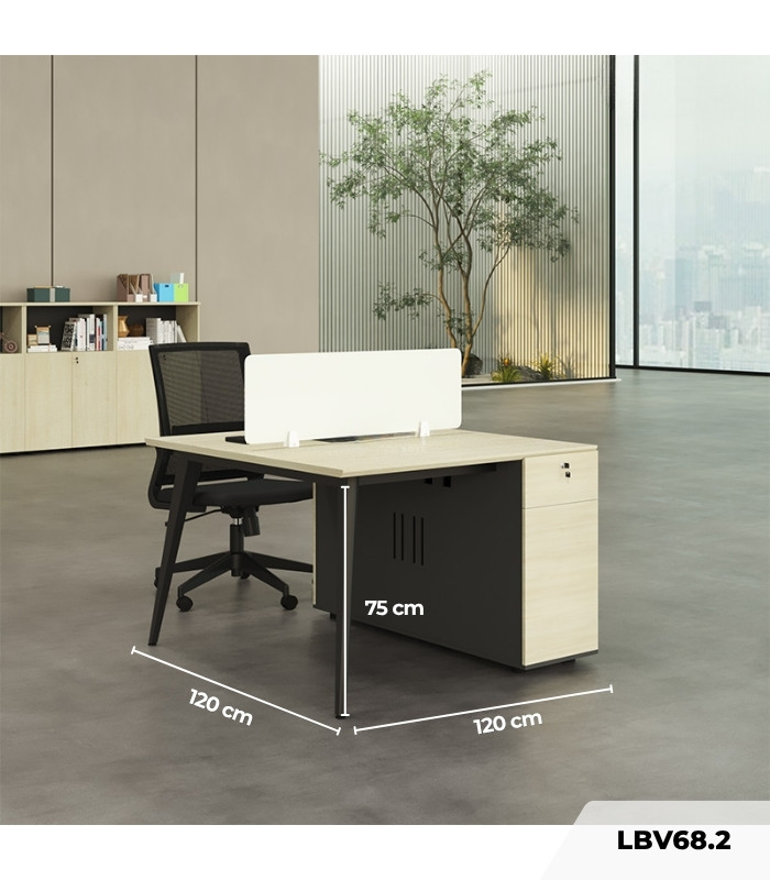 Cụm bàn làm việc 2 người LBV68.2 120x120 - Vân gỗ nhạt