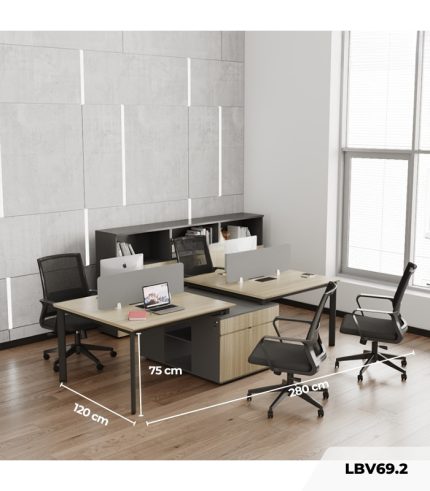 Cụm bàn làm việc 4 người LBV69.2 280x120 - Vân gỗ nhạt