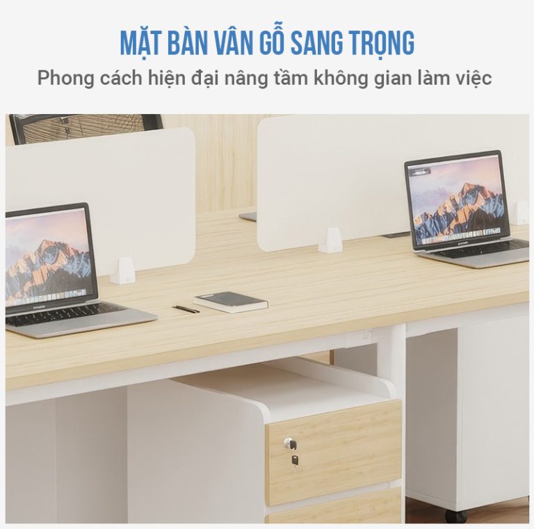 Cụm bàn làm việc 4 người LBV70.1 240x120 - Vân gỗ Khung trắng