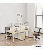 Cụm bàn làm việc 4 người LBV70.1 240x120 - Vân gỗ Khung trắng