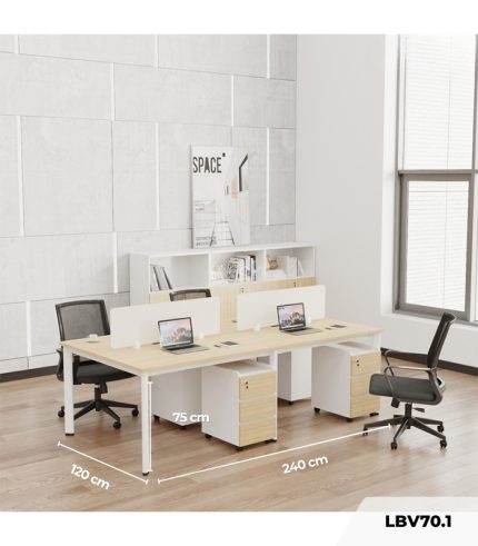 Cụm bàn làm việc 4 người LBV70.1 240x120 - Vân gỗ Khung trắng