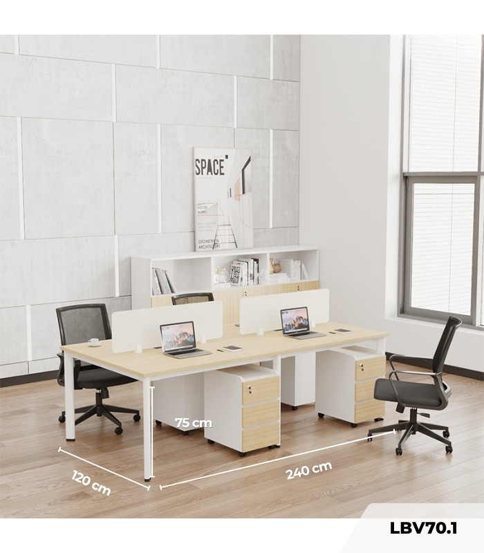 Cụm bàn làm việc 4 người LBV70.1 240x120 - Vân gỗ Khung trắng