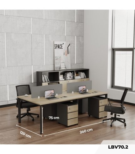 Cụm bàn làm việc 4 người LBV70.2 240x120 - Vân gỗ Khung đen