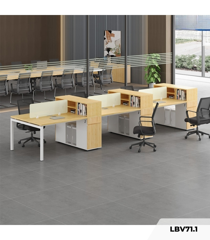 Cụm bàn làm việc 6 người LBV71.1 465x120 - Vân gỗ nhạt