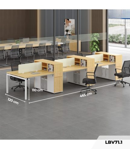 Cụm bàn làm việc 6 người LBV71.1 465x120 - Vân gỗ nhạt