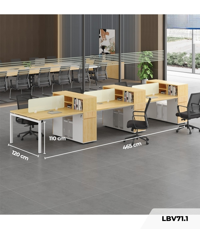 Cụm bàn làm việc 6 người LBV71.1 465x120 - Vân gỗ nhạt