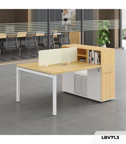 Cụm bàn làm việc 2 người LBV71.3 155x120 - Vân gỗ nhạt